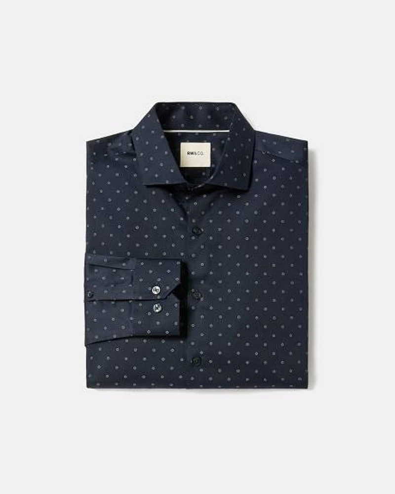 Navy Tailored-Fit Dress Shirt with Geo Pattern