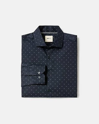 Navy Tailored-Fit Dress Shirt with Geo Pattern