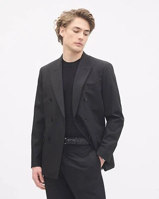 Tailored-Fit Double-Breasted Black Suit Blazer