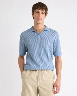 Pull à Manches Courtes et Col Johnny Mailles Verticales Deux Tons