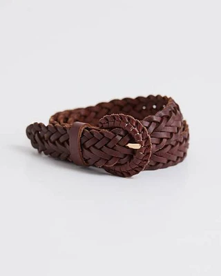 Ceinture Tressée en Cuir avec Boucle Demi-Lune