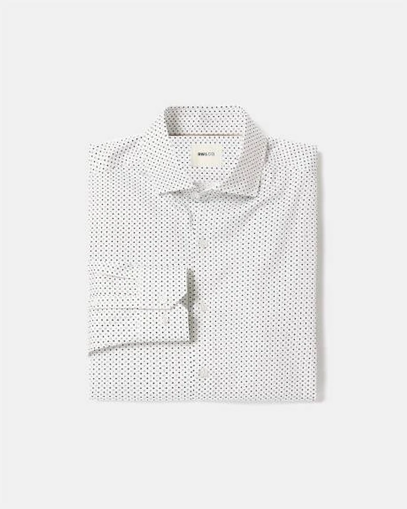 White Slim-Fit Dress Shirt With Micro Geometric Pattern