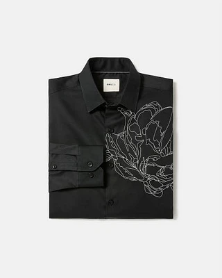 Chemise Habillée Noire à Coupe Étroite avec Motif Floral Blanc