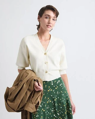 Cardigan Boutonné à Manches aux Coudes