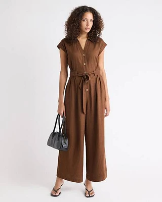Sleeveless Wide-Leg Linen-Blend Jumpsuit