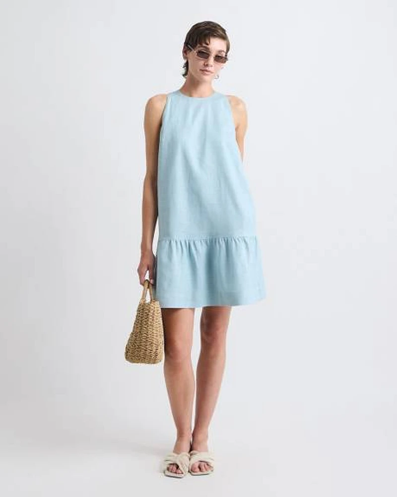 Sleeveless Crew-Neck Linen-Blend Shift Dress