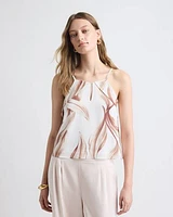 Blouse Sans Manches à Col Rond en Mousseline