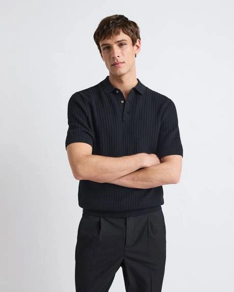 Pull Polo Texturé à Manches Courtes