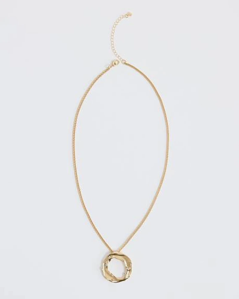 Long Necklace with Circle Metal Pendant