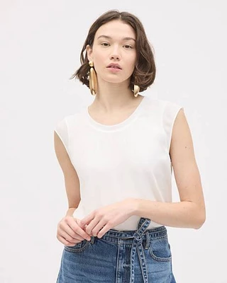 Cap-Sleeve Crew-Neck Blouse
