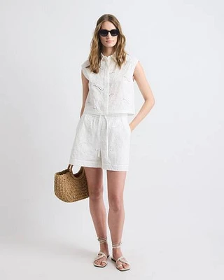 Short Brodé à Taille Mi-Haute Enfiler