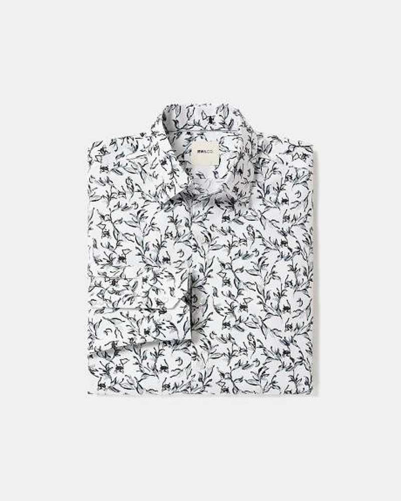 Slim-Fit Dress Shirt with Aquarelle Foliage Print