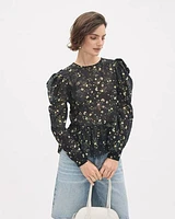 Floral Long-Sleeve Peplum Blouse