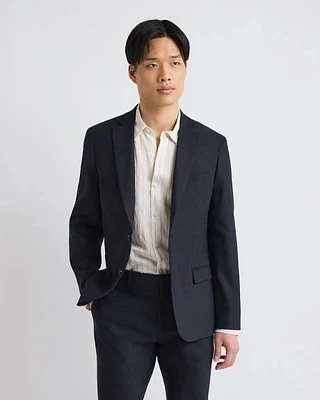 Slim-Fit Black Linen-Blend Suit Blazer