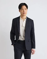 Slim-Fit Black Linen-Blend Suit Blazer