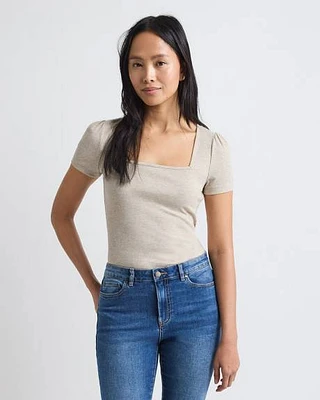 Short-Sleeve Square-Neck Ribbed Top