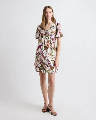 Robe Mini Droite Fluide à Manches Courtes Bouffantes et Col V
