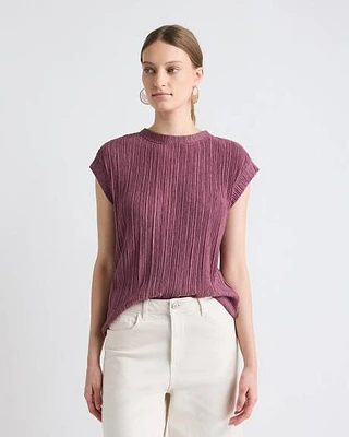 Crew-Neck Crinkled-Knit Top with Cap Sleeves