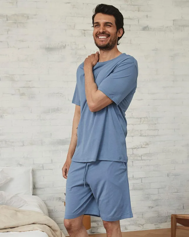 RW&Co Crew-Neck T-Shirt & Shorts Pajama Set men (L,Moonlight Blue)