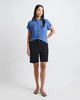 High-Rise Black Denim Bermuda