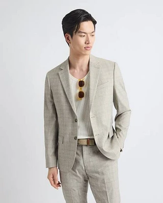 Slim-Fit Checkered Beige Suit Blazer