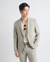 Slim-Fit Checkered Beige Suit Blazer