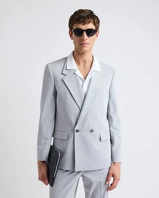 Relaxed-Fit Double-Breasted Light Grey Suit Blazer