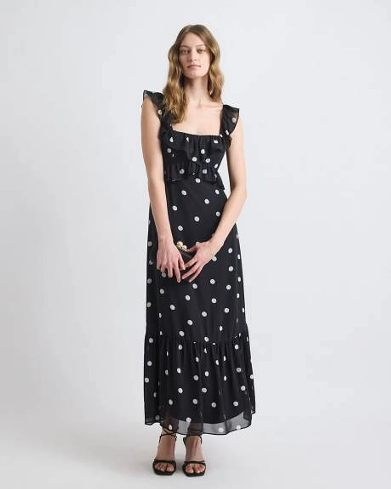 Robe Cocktail Maxi Sans Manches à Volants