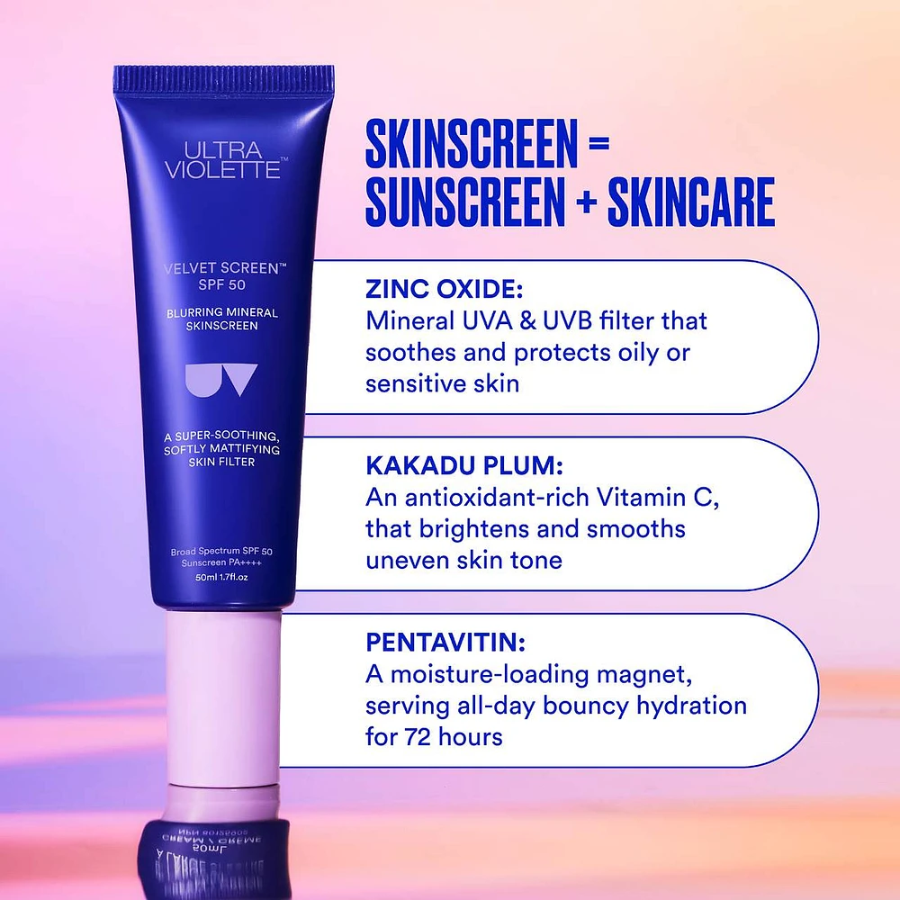 Velvet Screen SPF 50 Mattifying Mineral Fragrance Free Facial Sunscreen