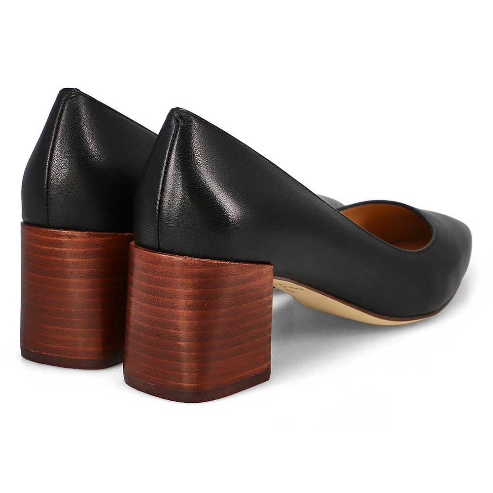 Women's Cassandra Block Leather Dress Heel - Black