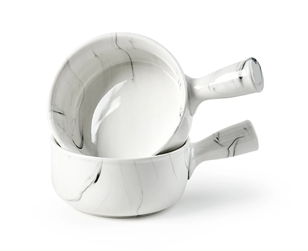 Bols à soupe à l'oignon au design marbré avec poignée, ens. de 2