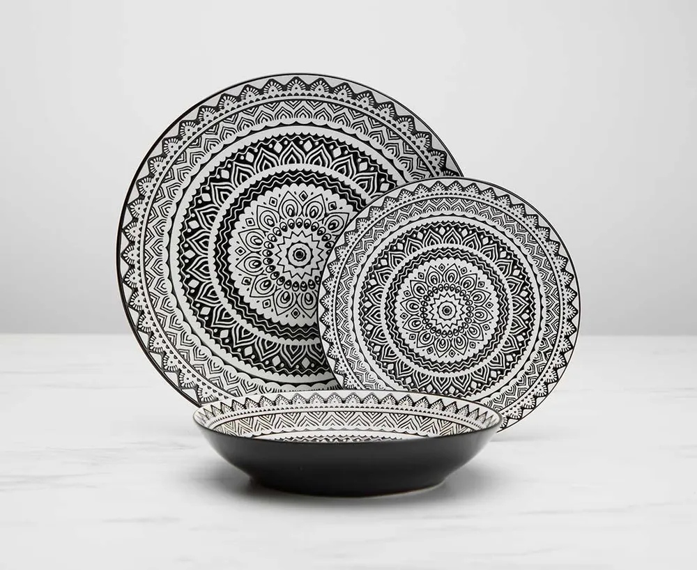 Ensemble de vaisselle de 12 pièces Maasai, blanc et noir