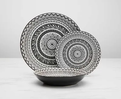 Ensemble de vaisselle de 12 pièces Maasai, blanc et noir