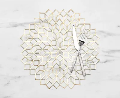 Round Metallic Flower Placemat, Gold