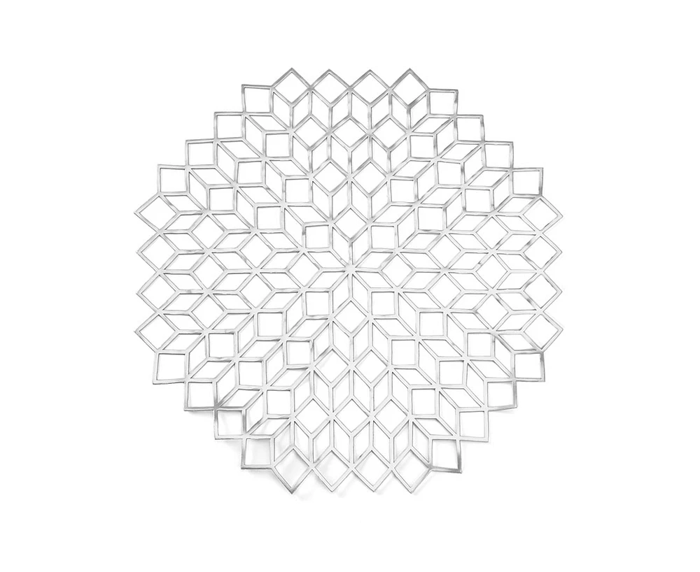Round Metallic Flower Placemat, Silver