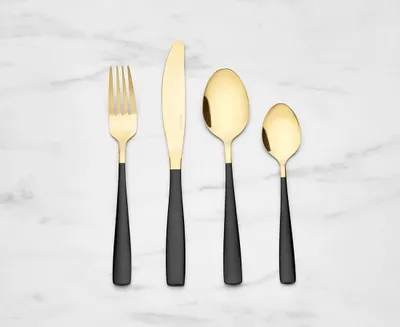 Estilo 16-Pc Flatware Set, Black & Gold