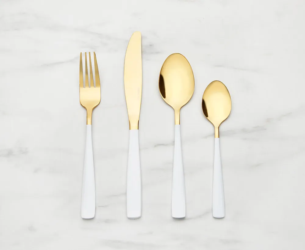 Ensemble de couverts de 16 pièces Estilo, Blanc et doré