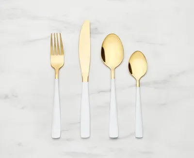 Estilo 16-Pc Flatware Set, White & Gold