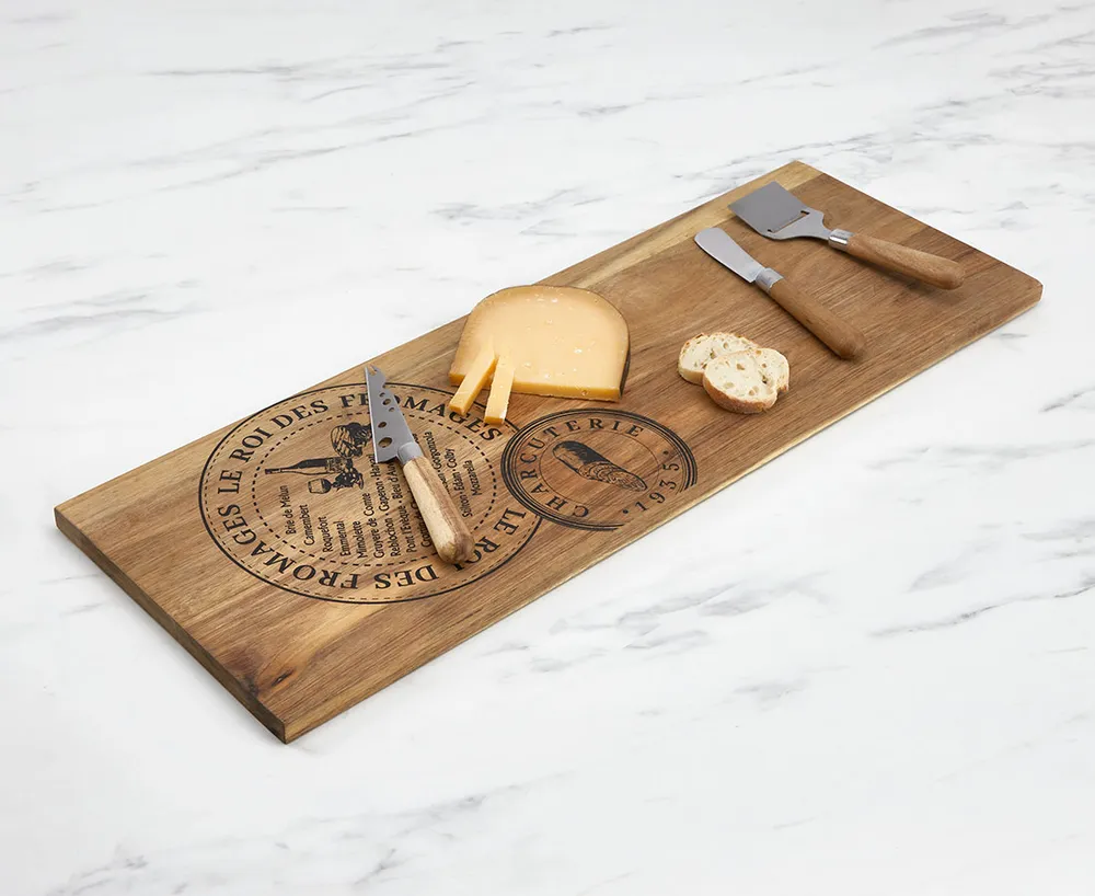 Planche à charcuterie avec 3 couteaux à fromage, 61 cm