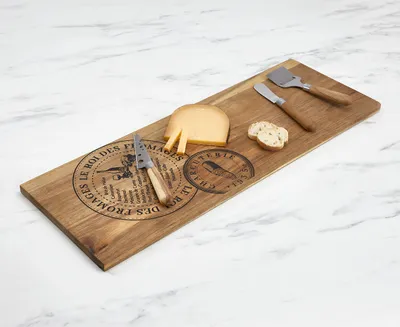 Planche à charcuterie avec 3 couteaux à fromage, 61 cm