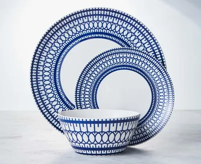 Ensemble de vaisselle de 12 pièces Gala, blanc et bleu