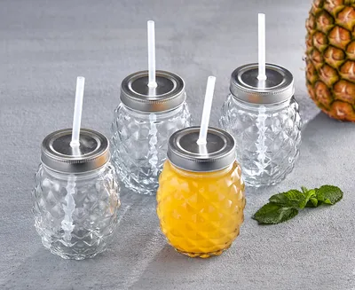 Ananas verre avec couvercle, ens. de 4