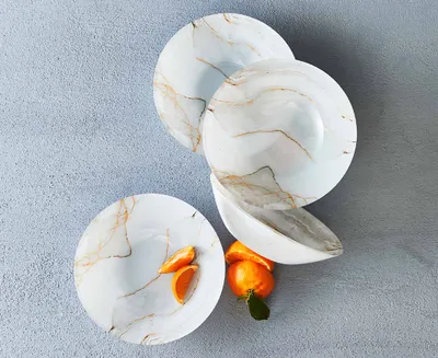 Bols ronds en verre aspect marbre Carrara, ensemble de 4