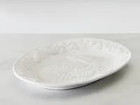 Assiette ovale à motif de dinde Aliya, blanche, 48 cm