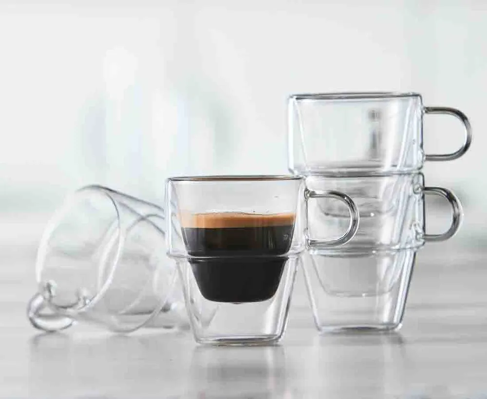 Doublico Double Wall Stackable Cortado Mugs, Set of 4, 6 oz