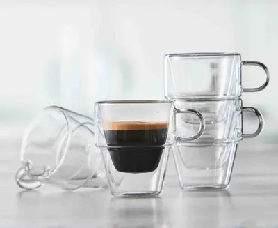 Doublico Double Wall Stackable Cortado Mugs, Set of 4,  6 oz
