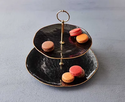 Plateau à deux niveaux Figaro, noir, 20 cm