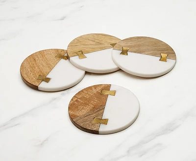 Sous-verres Gold Tie, résine et bois, Ens. de 4 