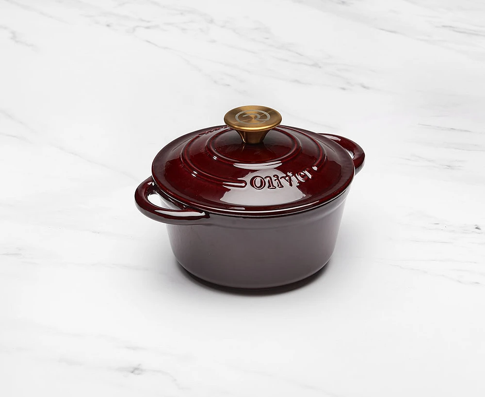Cocotte ronde en fonte Bordeaux par Remy Olivier, 1,8 litre