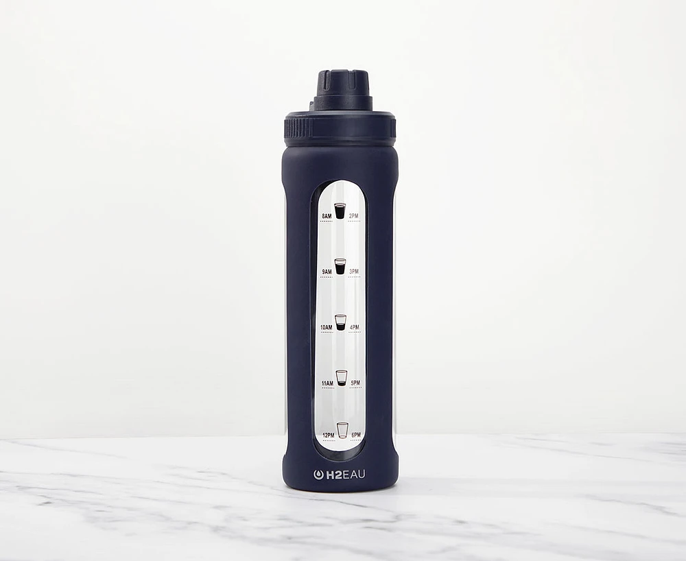 Bouteille Essential en verre avec manchon en silicone, marine, 750 ml